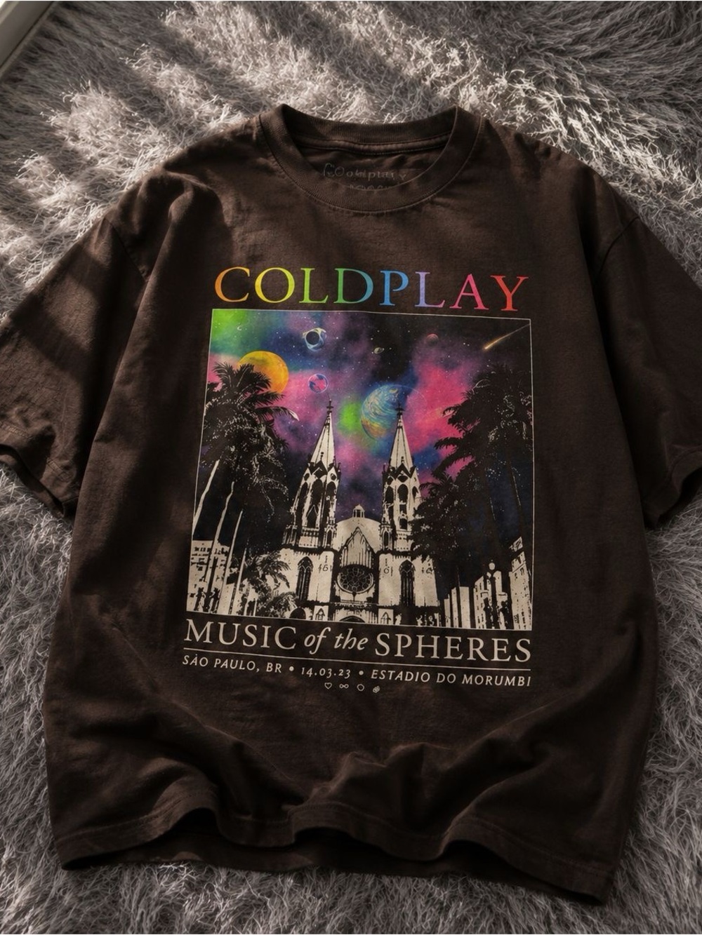Gildan Coldplay 'Music of the Spheres' Graphic Tee - Black with Rainbow Print